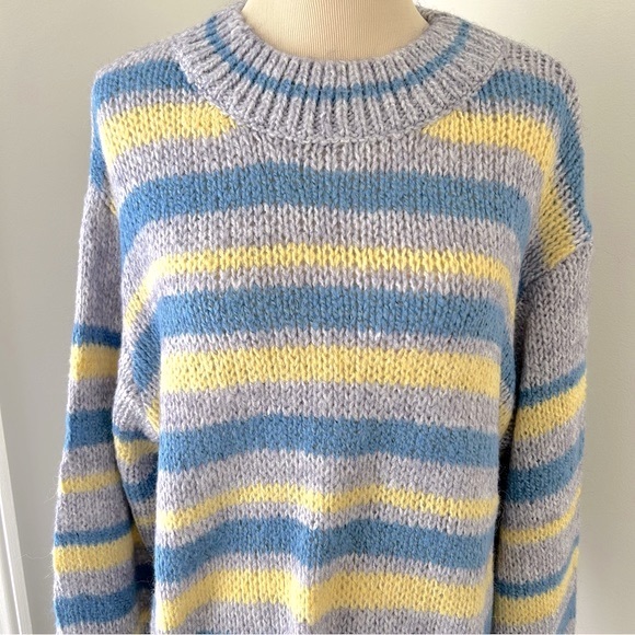 🌸NWT Multi Color Block Mix Striped Balloon Sleeve Cozy Knit Sweater - Picture 6 of 11